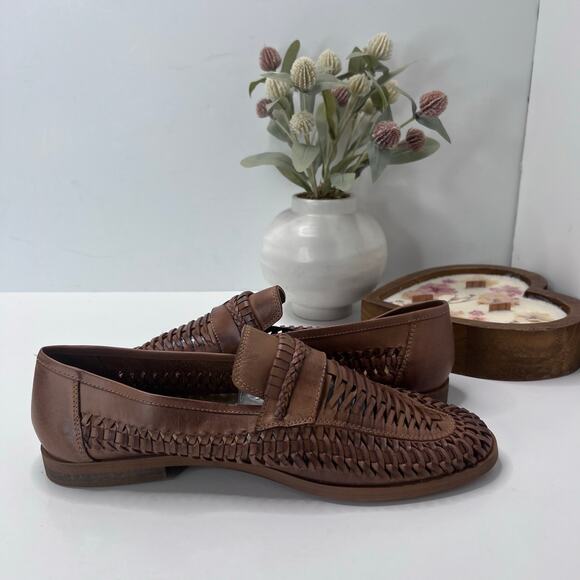 Rustic Asphalt Huarache Woven Leather Sandal Slip On Brown Men 10 Light wear
